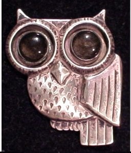 William Spratling Owl Brooch with Obsidian