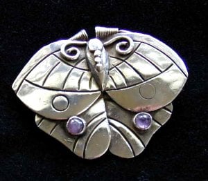 William Spratling Moth Brooch with Inset Amethysts