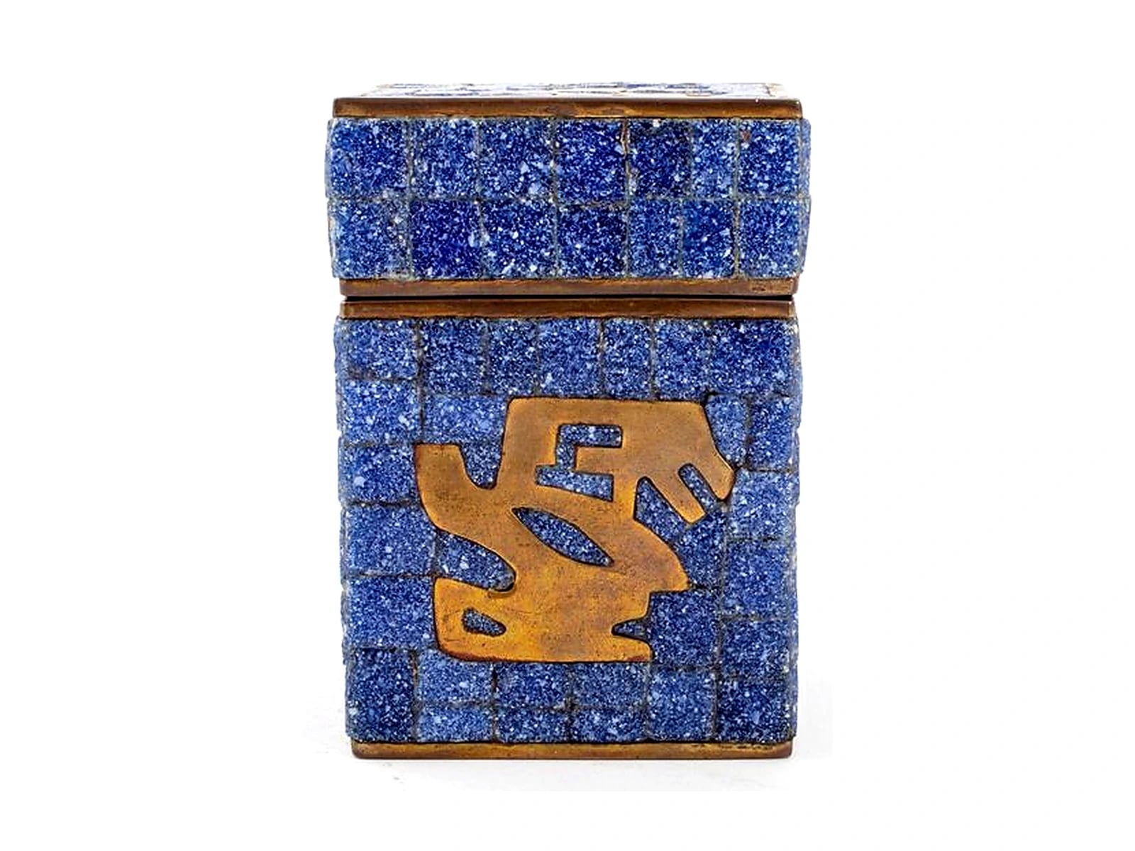 Salvador Terán Blue Mayan Mosaic Brass Box