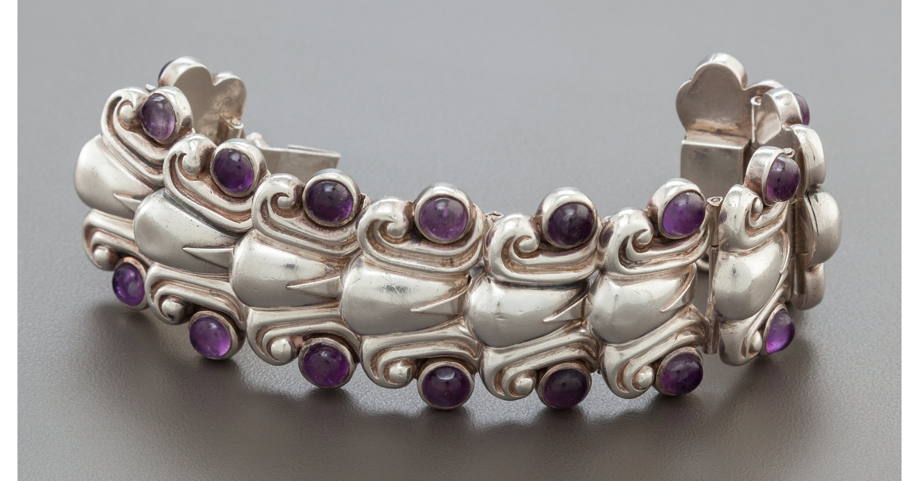 Antonio Pineda Silver and Amethyst Quartz Link Bracelet