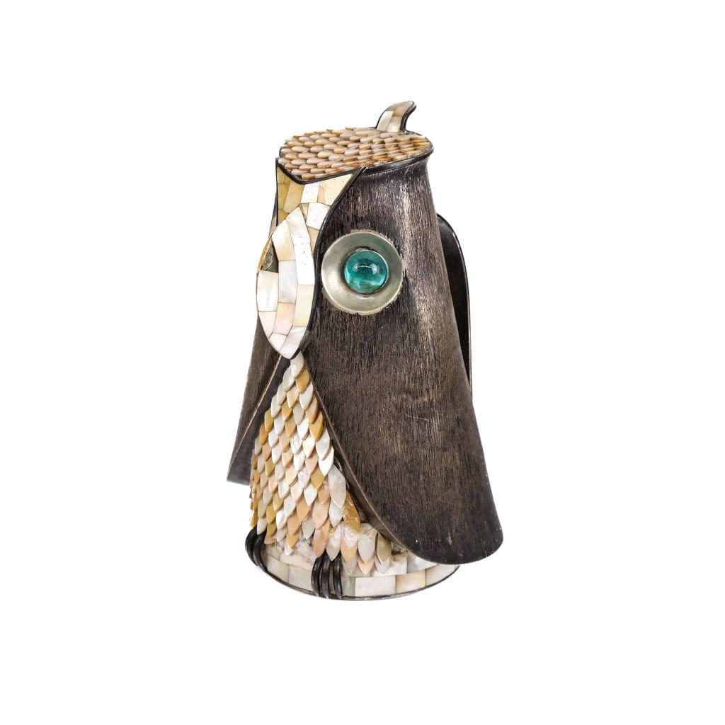 Los Castillo Owl-Form Lidded Pitcher with Mother-of-Pearl Mosaic