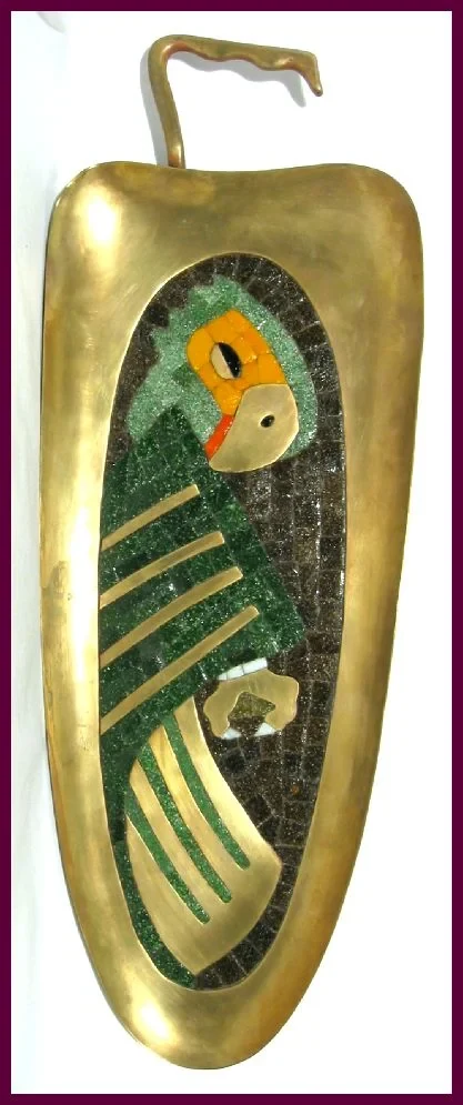 Salvador Terán Parrot Tray in Glass Mosaic and Brass