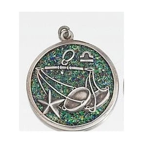 Margot de Taxco Libra Zodiac Pendant with Green Enamel, Design No. 5226