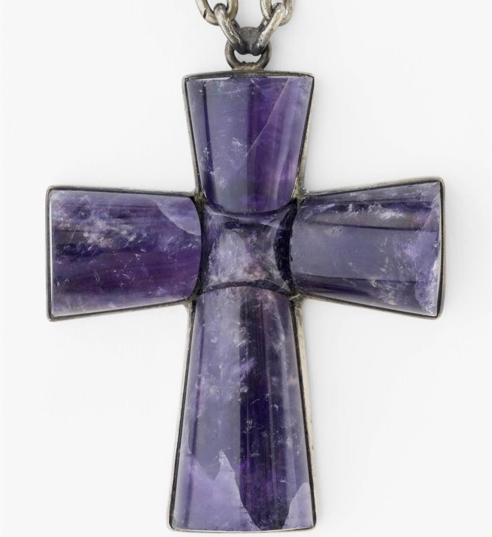 William Spratling Amethyst Cross Mounted on Silver