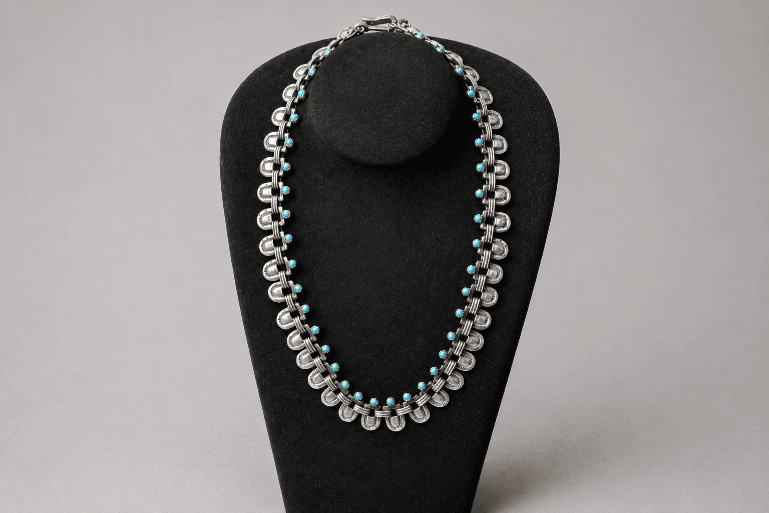 Héctor Aguilar Shield Link Necklace with Turquoise Cabochons
