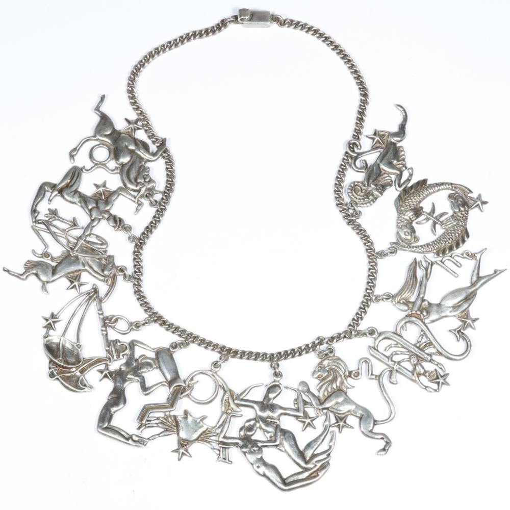 Margot de Taxco Necklace Assembled from Twelve Zodiac Pendants