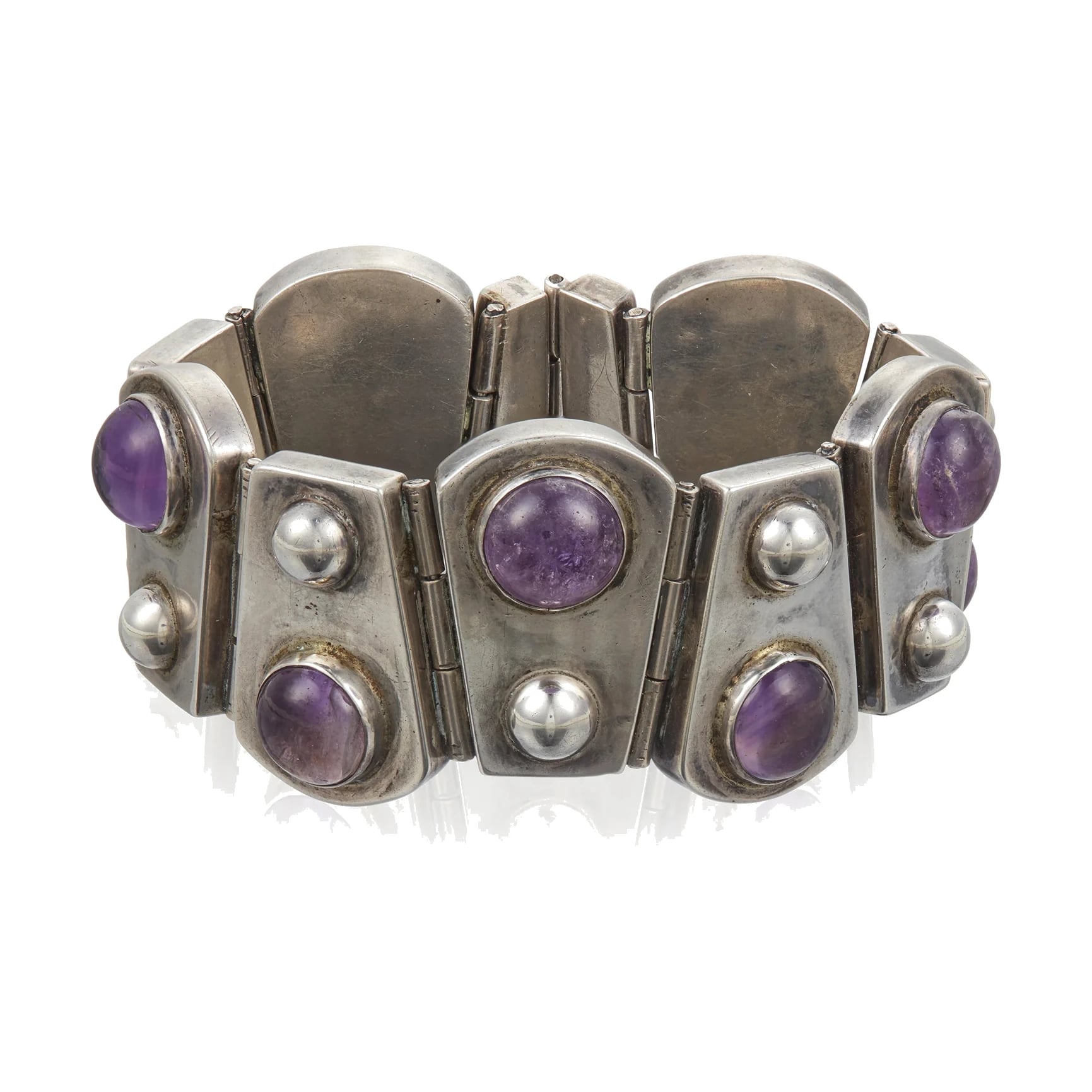Antonio Pineda Amethyst and Silver Link Bracelet