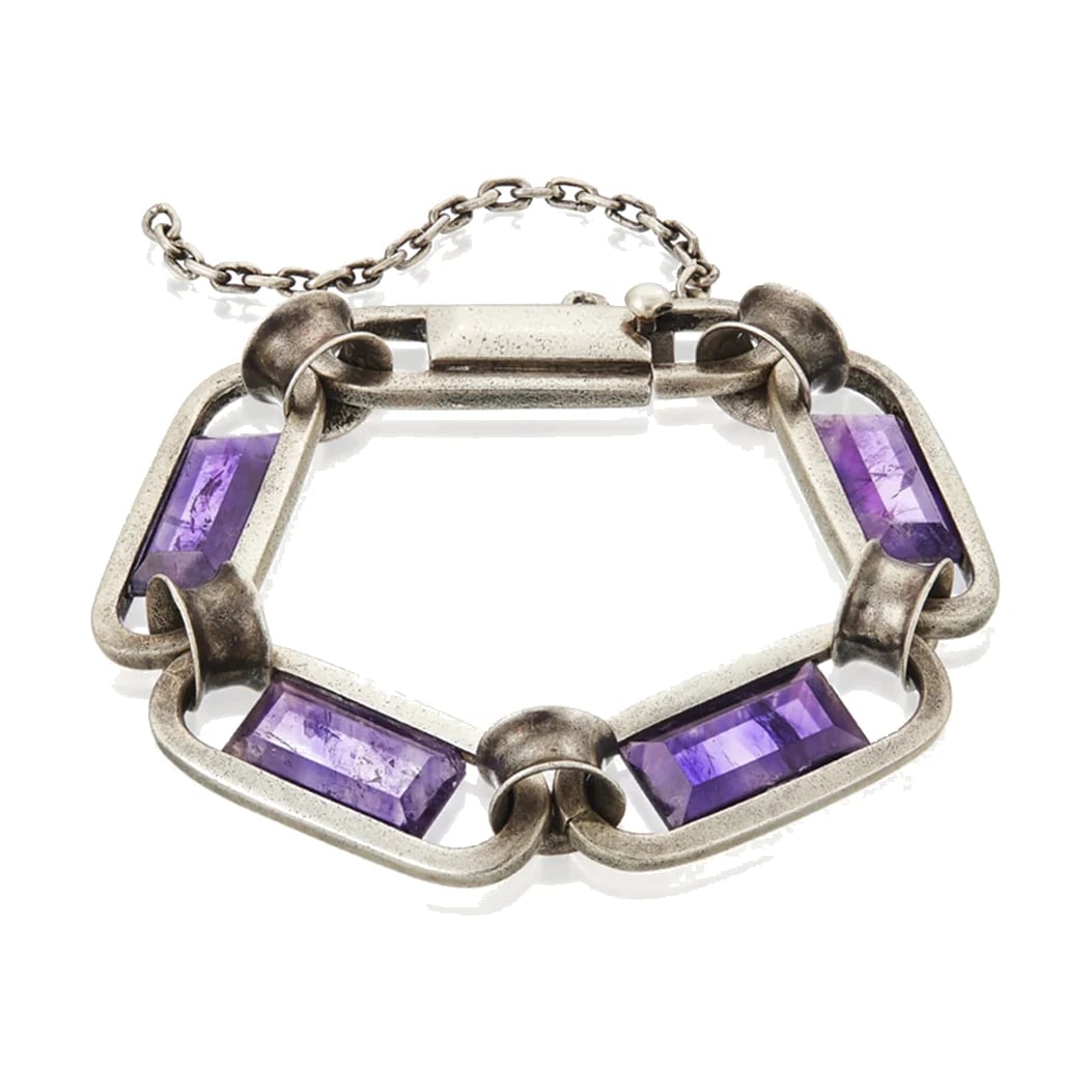 Antonio Pineda Amethyst and Silver Oval-Link Bracelet