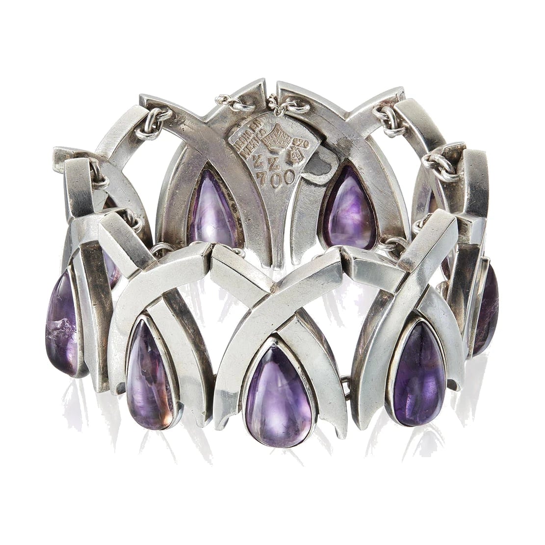 Antonio Pineda Crossing-Arch Amethyst and Silver Bracelet