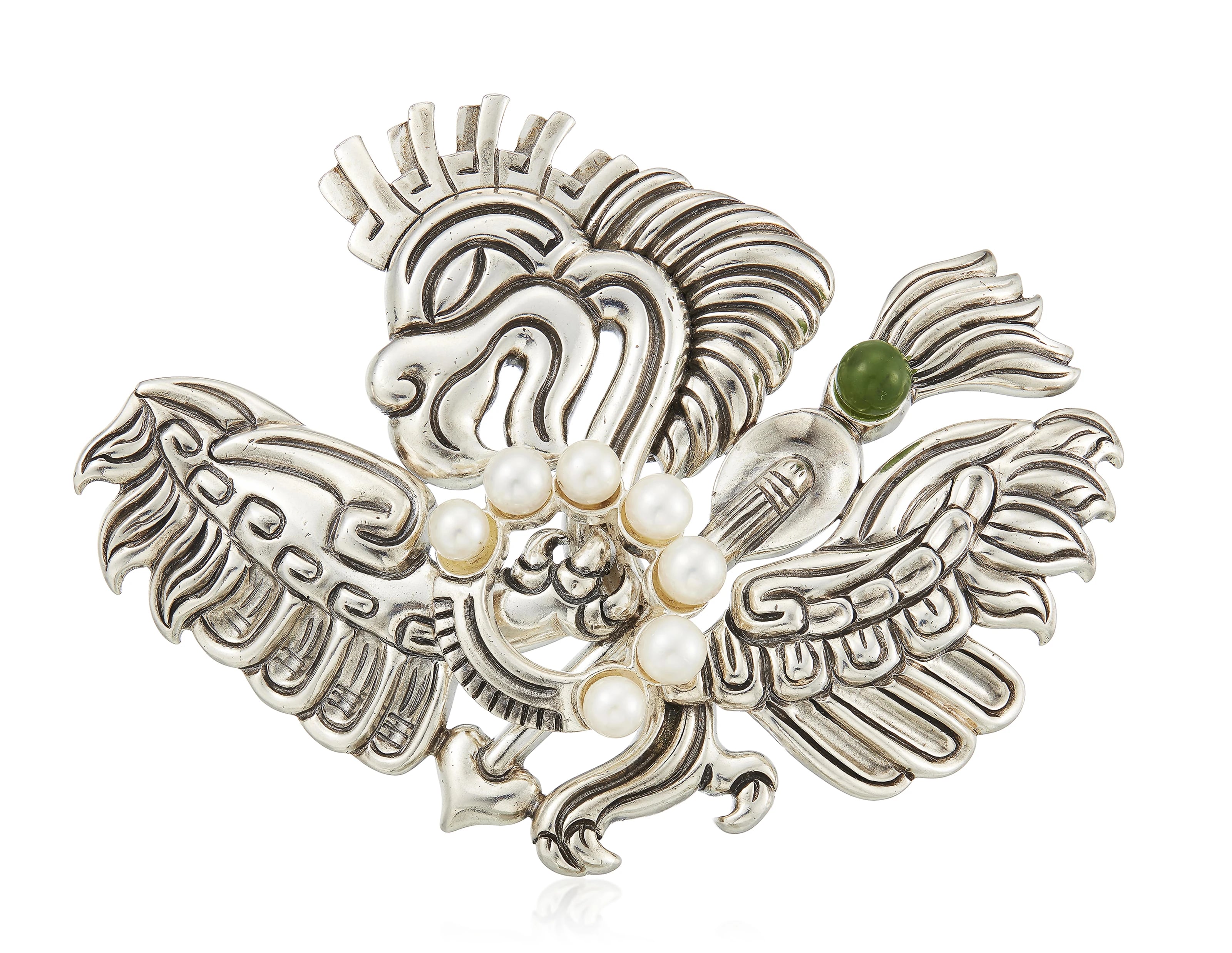 Antonio Pineda Cultured Pearl and Jade Eagle Brooch