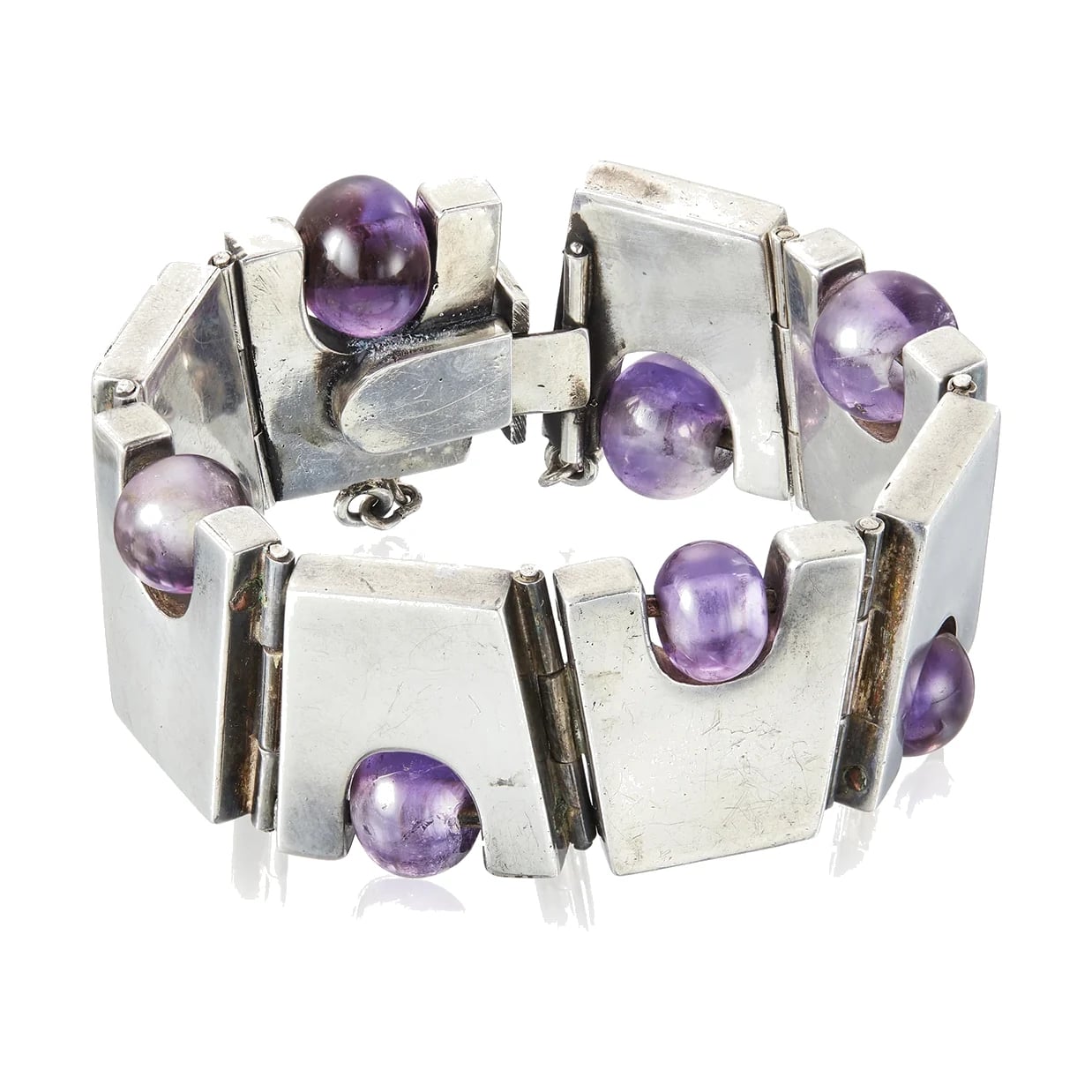 Antonio Pineda Geometric Amethyst and Silver Bracelet
