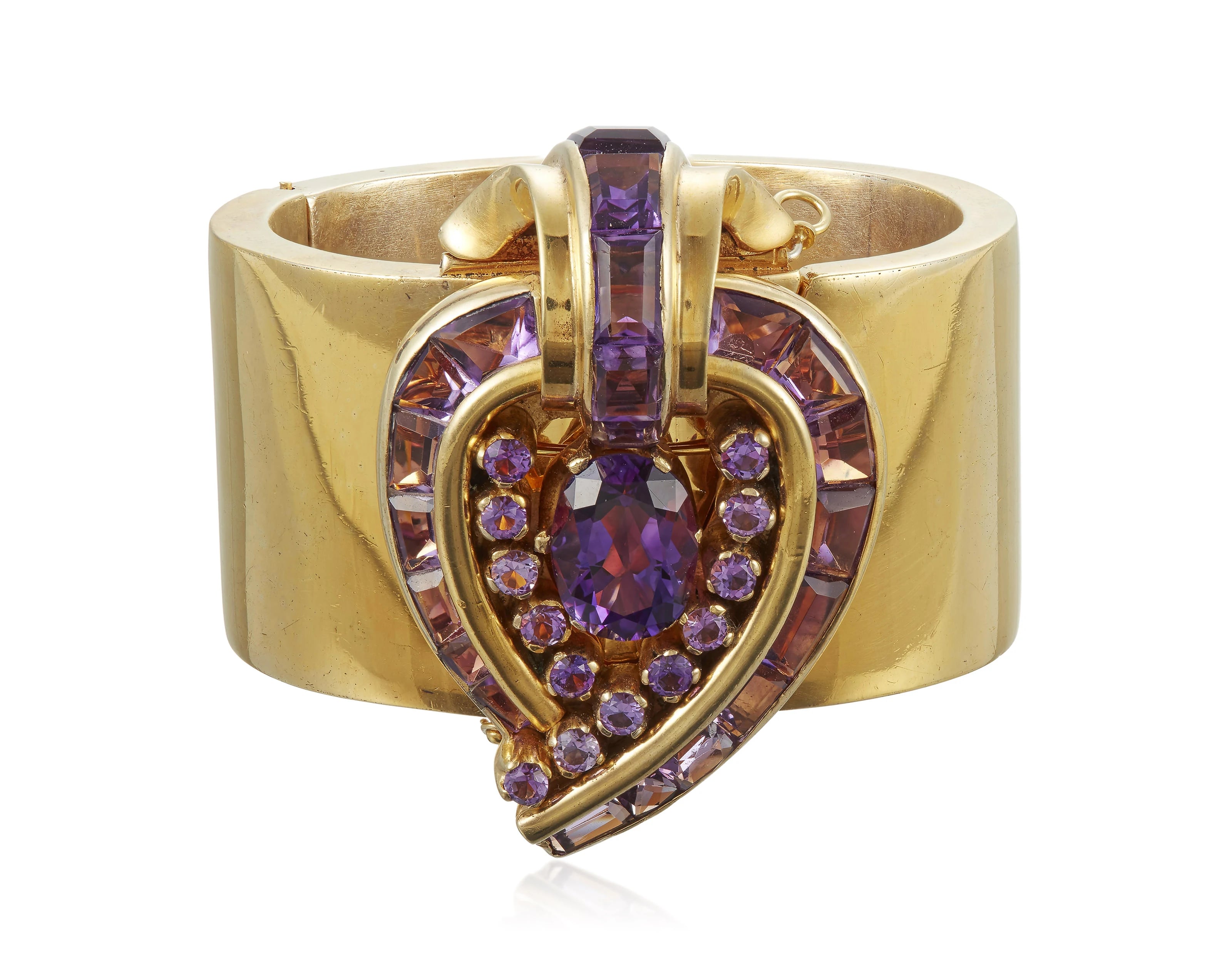Antonio Pineda Gilt Silver and Amethyst Brooch Bangle Bracelet