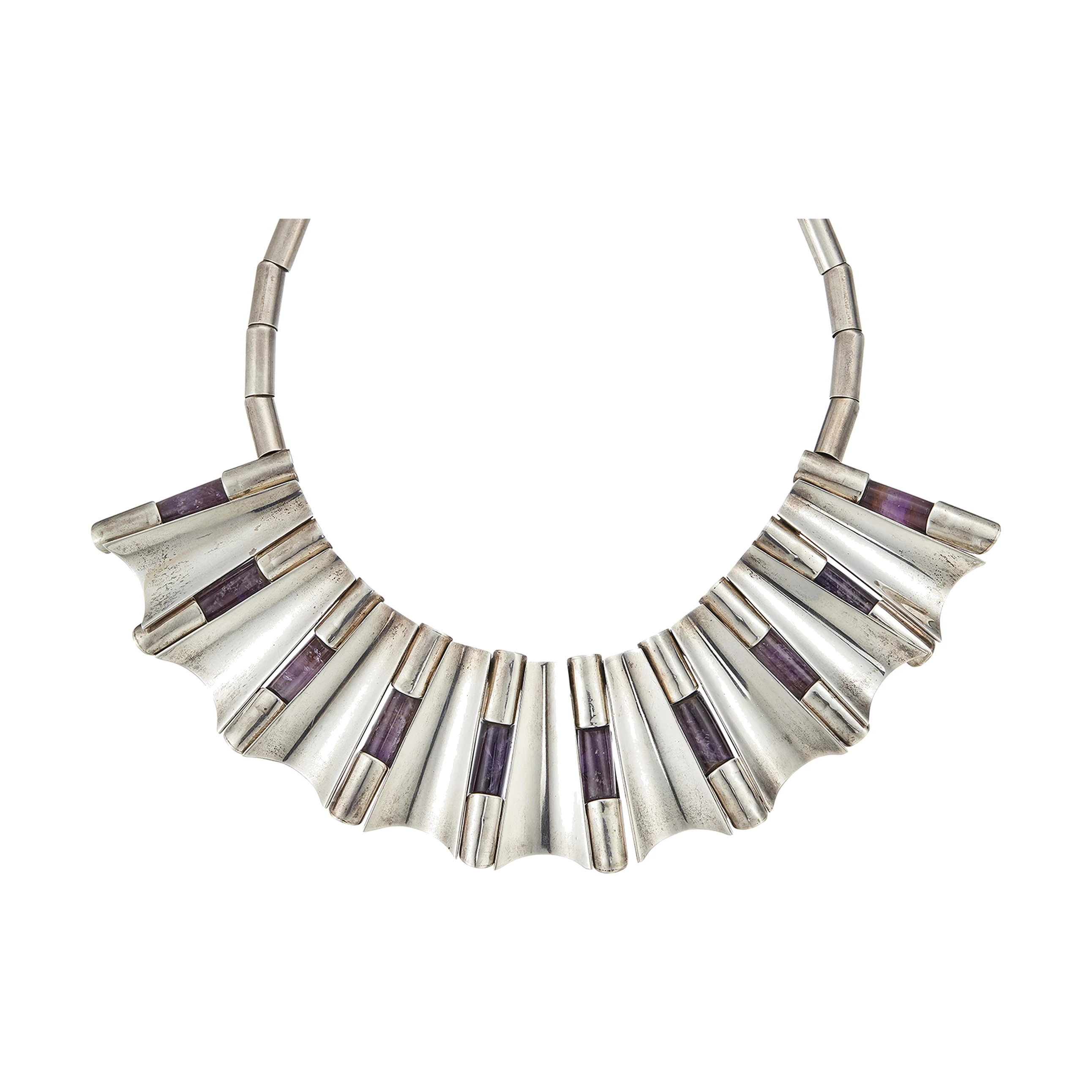 Antonio Pineda Roof-Tile Amethyst and Silver Necklace