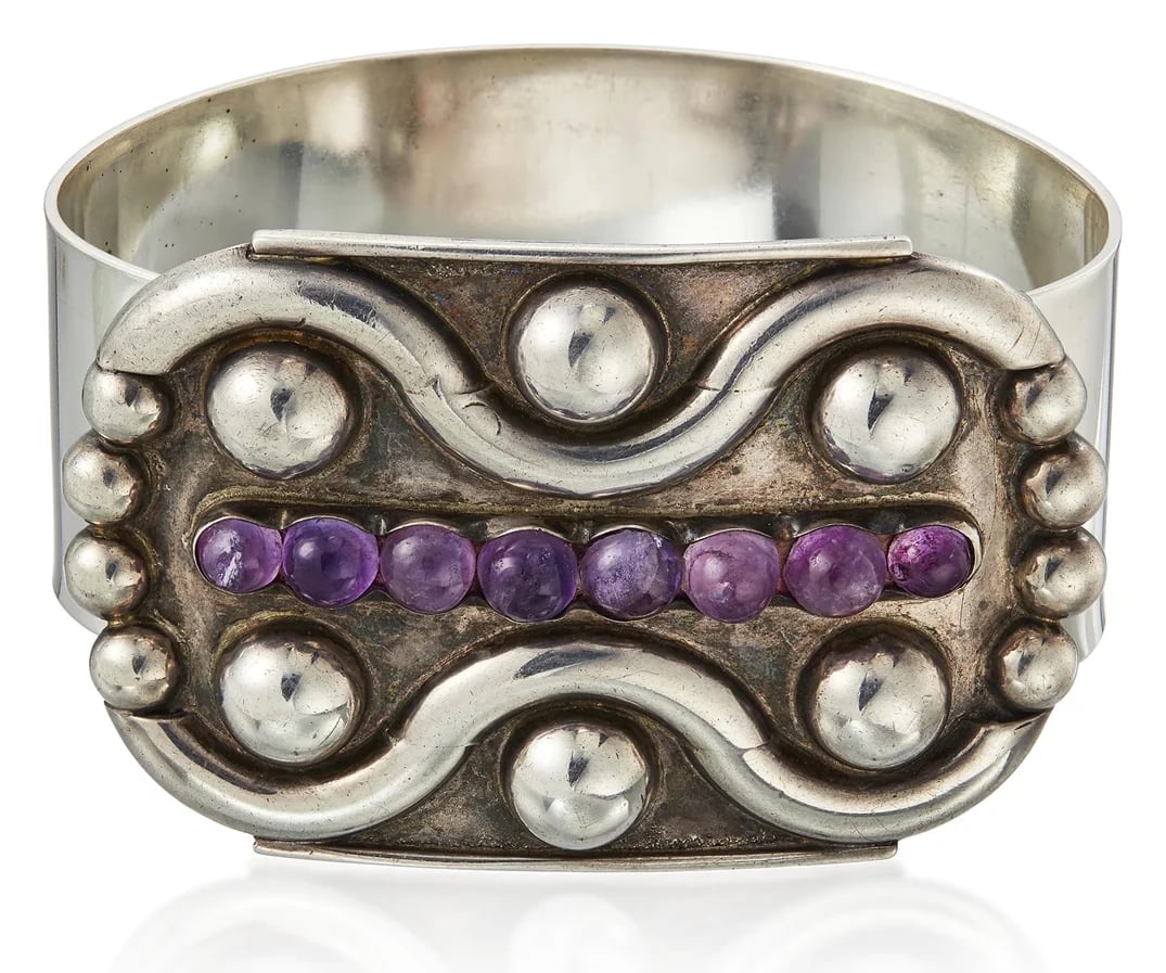 Fred Davis Amethyst and Silver Ball-and-Wave Cuff