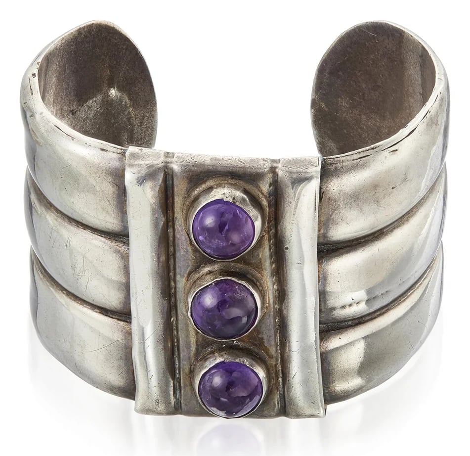 Fred Davis Amethyst and Silver Cuff Bracelet