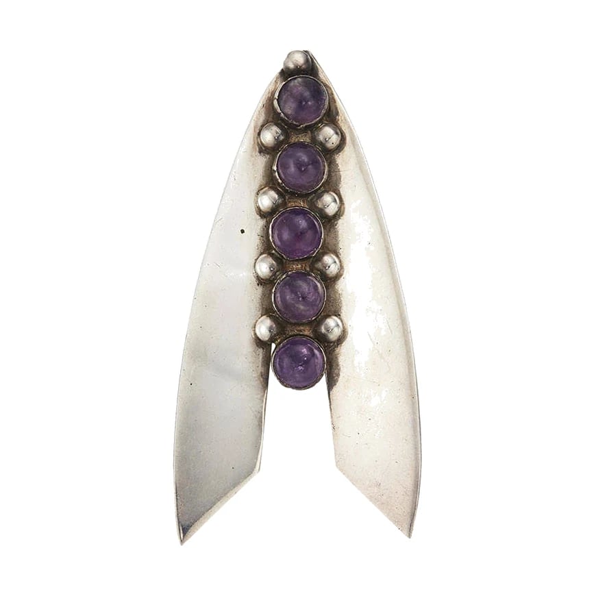 Fred Davis Amethyst and Silver Geometric Brooch