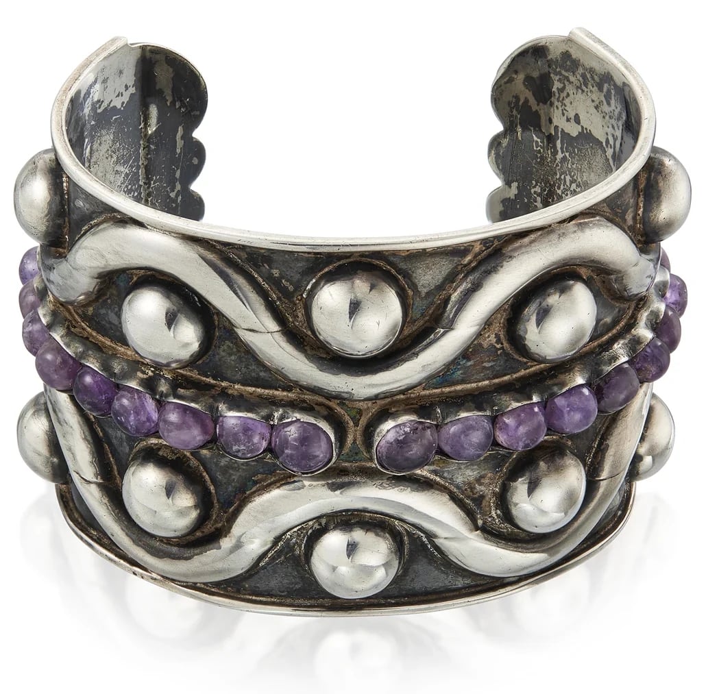 Fred Davis Amethyst and Silver Wave-Band Cuff