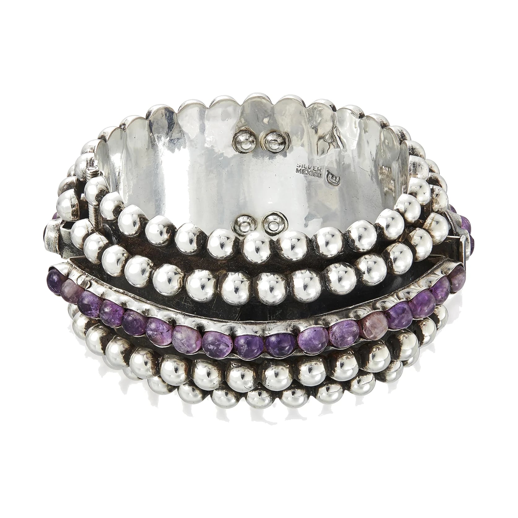 Fred Davis Beaded Amethyst Silver Bangle Bracelet