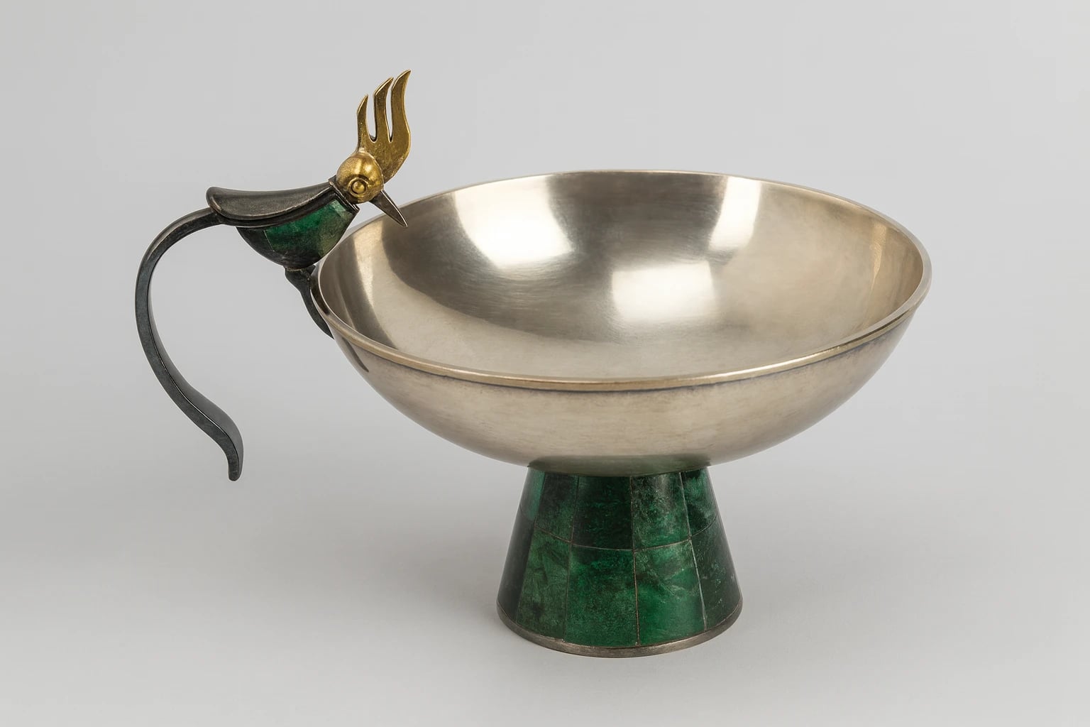 Los Castillo Bird-Handled Footed Bowl with Stone Mosaic