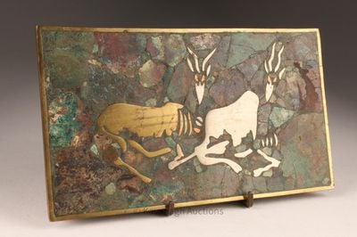 Los Castillo Deer-Motif Cigar Box with Stone Mosaic