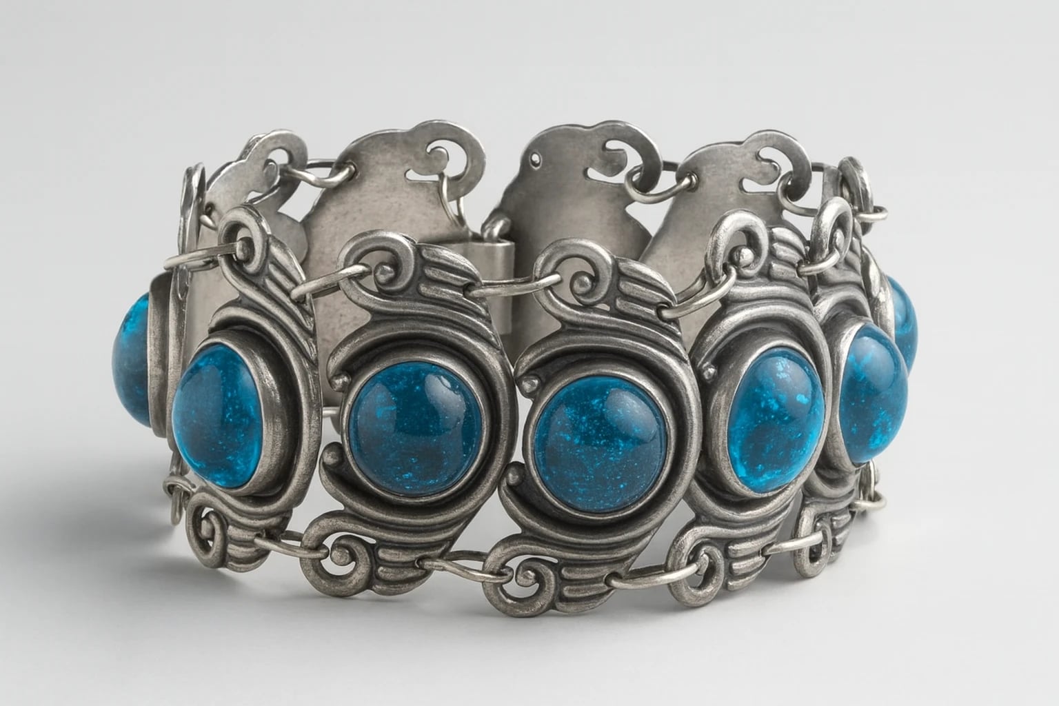 Los Castillo Scroll Link Bracelet with Blue Glass Cabochons