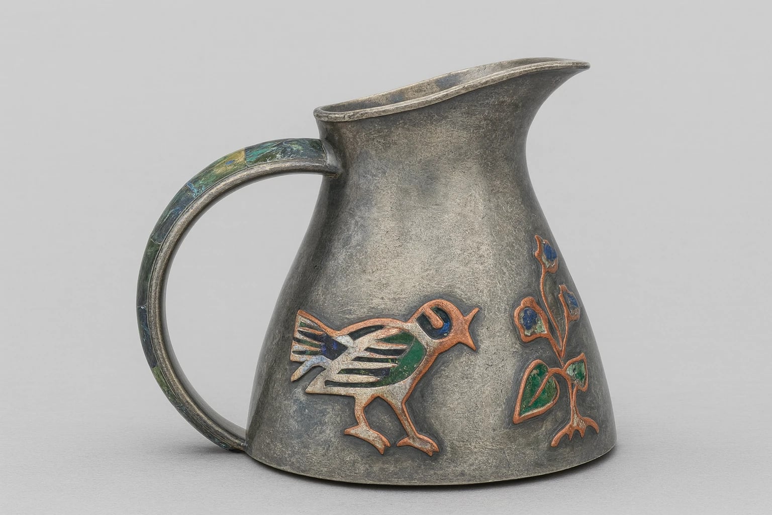 Los Castillo Fish-Motif Pitcher with Malachite and Lapis