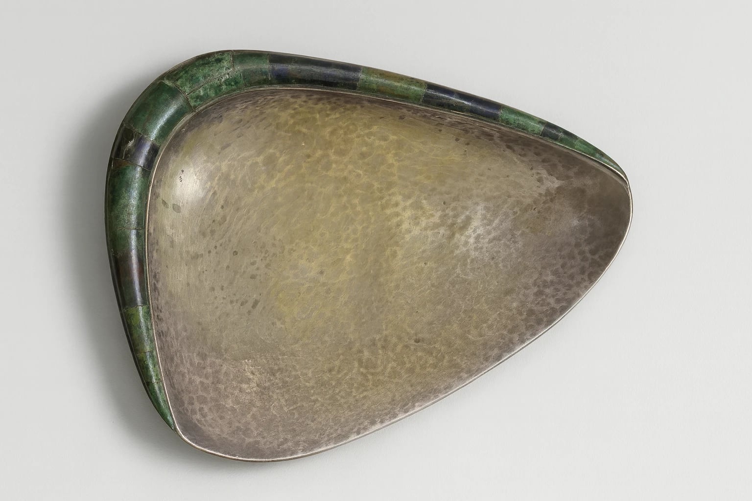 Los Castillo Triangular Hammered Dish with Malachite-Mosaic Rim