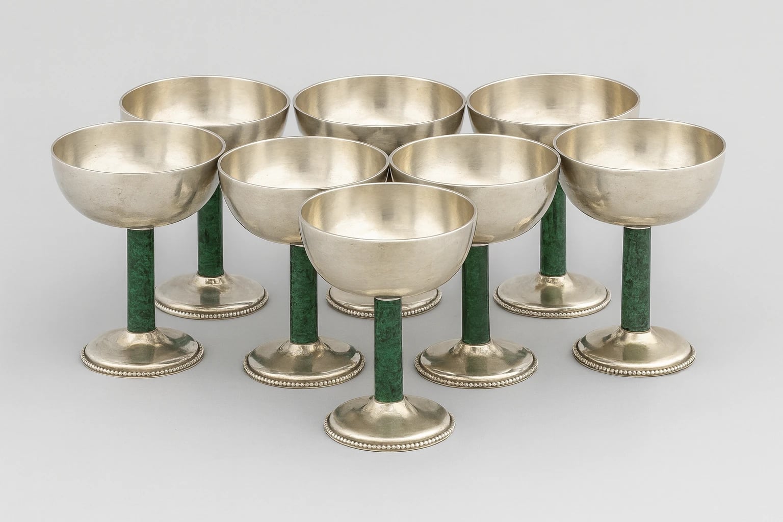 Los Castillo Set of Eight Malachite-Stem Goblets