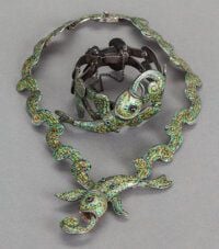 Margot de Taxco Fish-in-Waves Necklace with Green Enamel, Design No. 5644