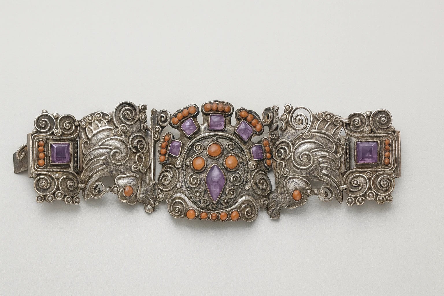 MATL (Matilde Poulat) Medallion Bracelet with Amethyst and Coral