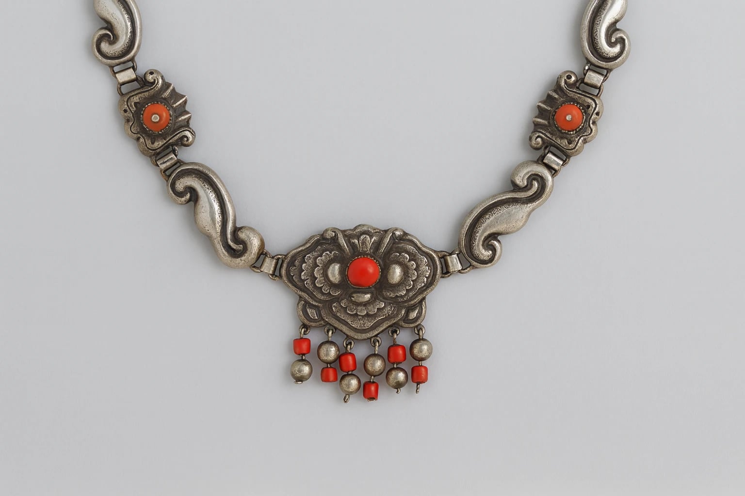 MATL (Matilde Poulat) Scroll-Link Fringe Necklace with Coral