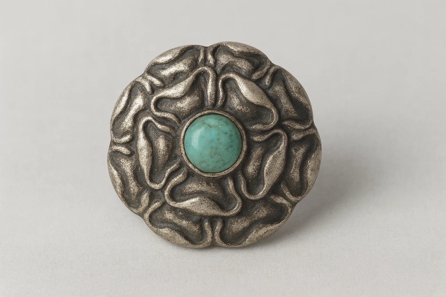 MATL (Matilde Poulat) Round Scrollwork Brooch with Turquoise