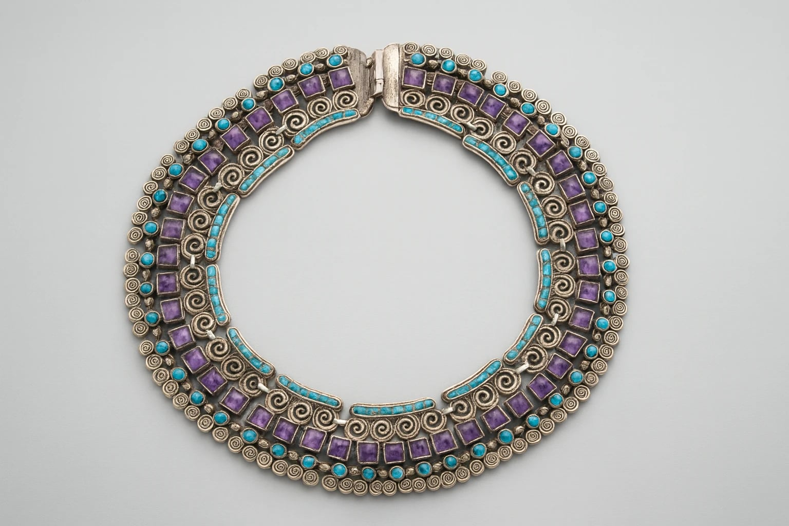 MATL (Matilde Poulat) Double-Row Collar Necklace with Turquoise and Amethyst