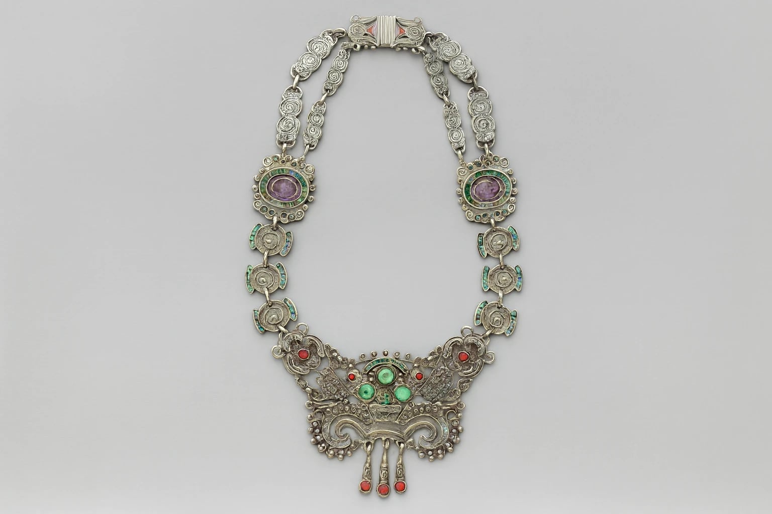 MATL (Matilde Poulat) Dove Fringe Necklace with Turquoise, Amethyst, and Coral