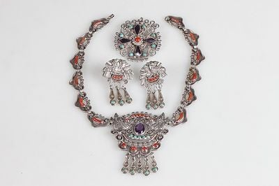MATL (Matilde Poulat) Drop Necklace and Earrings Set with Turquoise and Amethyst