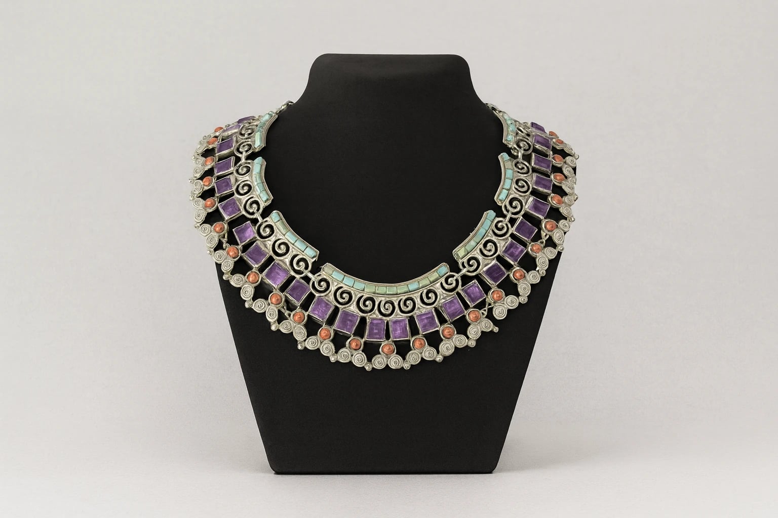 MATL (Matilde Poulat) Fringe Collar Necklace with Turquoise and Amethyst