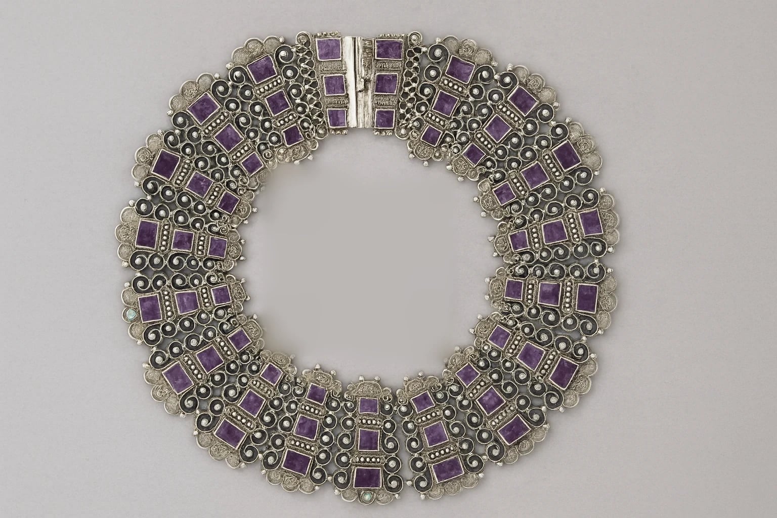 MATL (Matilde Poulat) Rectangular-Station Collar Necklace with Turquoise and Amethyst
