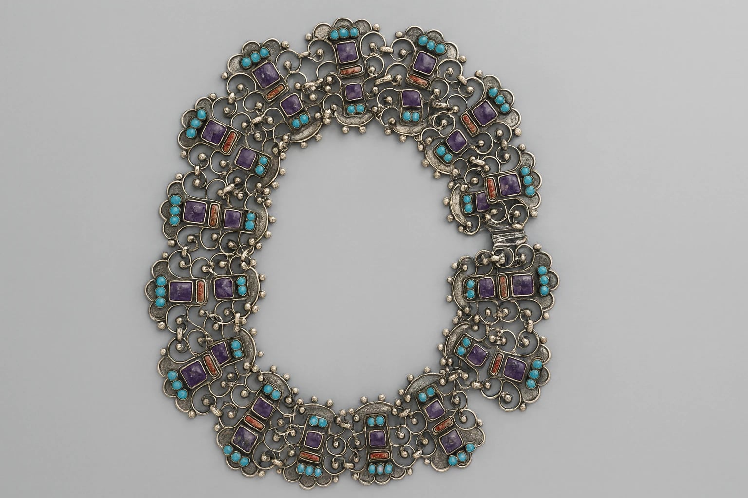 MATL (Matilde Poulat) Scroll-Link Necklace with Turquoise and Amethyst