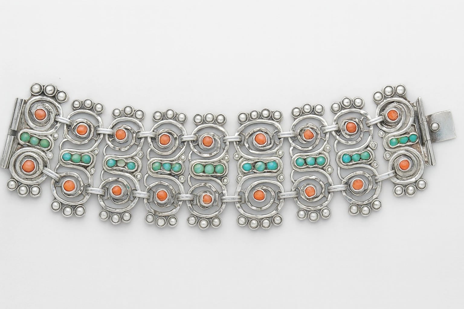 MATL (Matilde Poulat) Double-Row Spiral-Link Bracelet with Turquoise and Coral