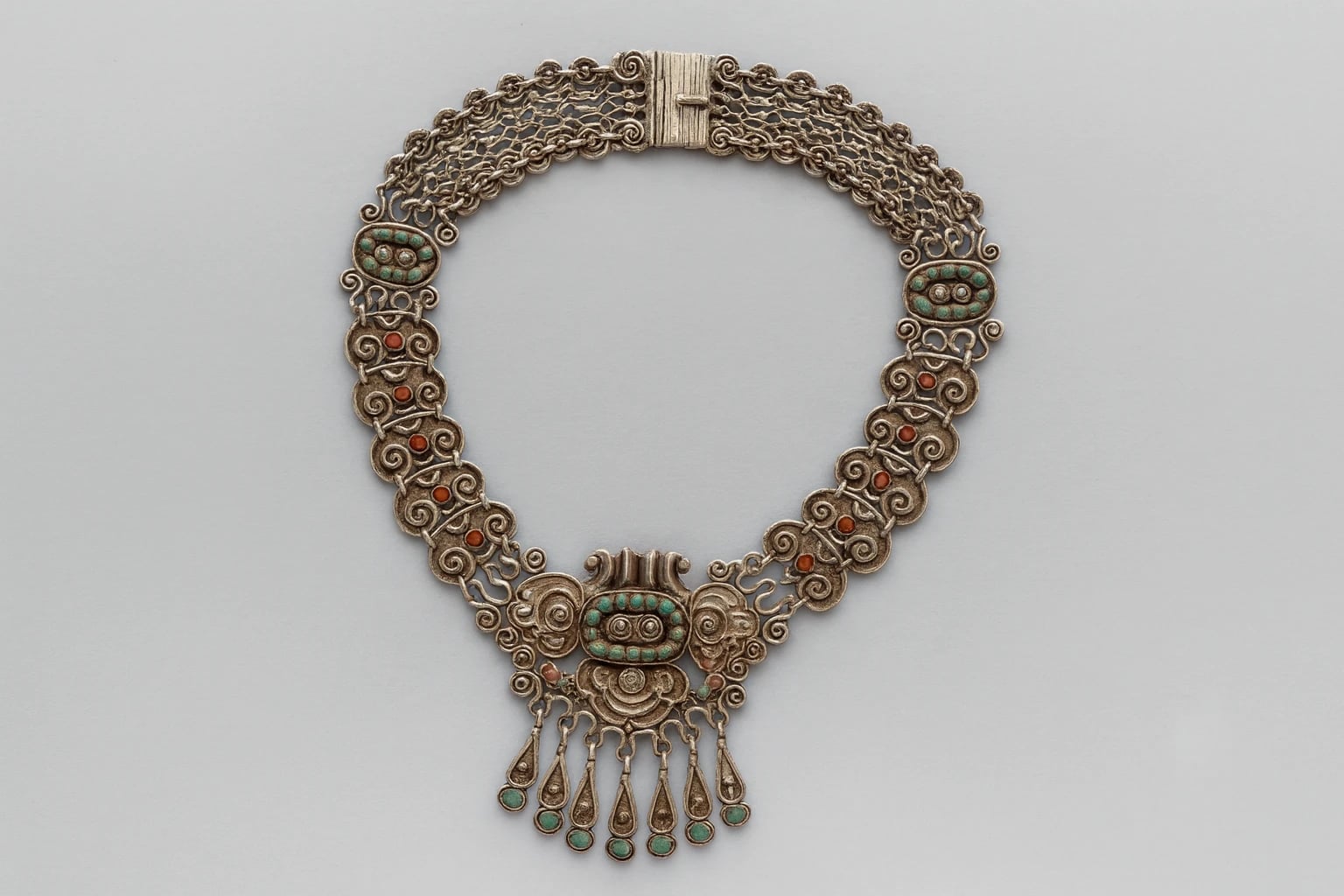 MATL (Matilde Poulat) Scrollwork Fringe Necklace with Turquoise and Coral