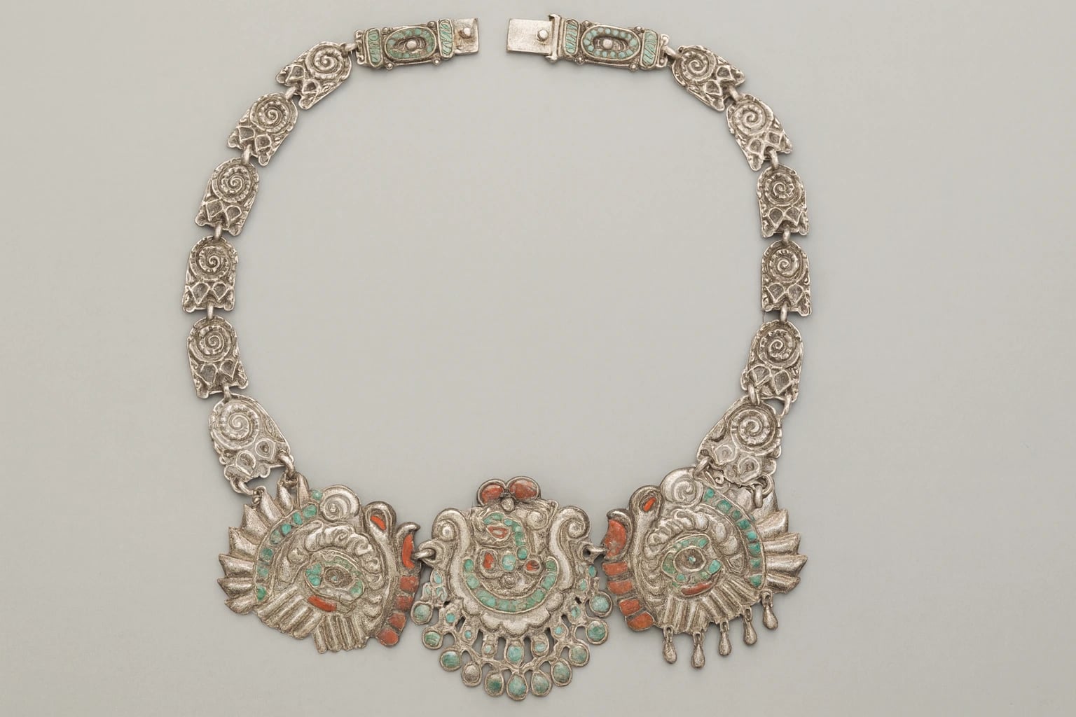 MATL (Matilde Poulat) Shell-Link Necklace with Turquoise and Hardstone