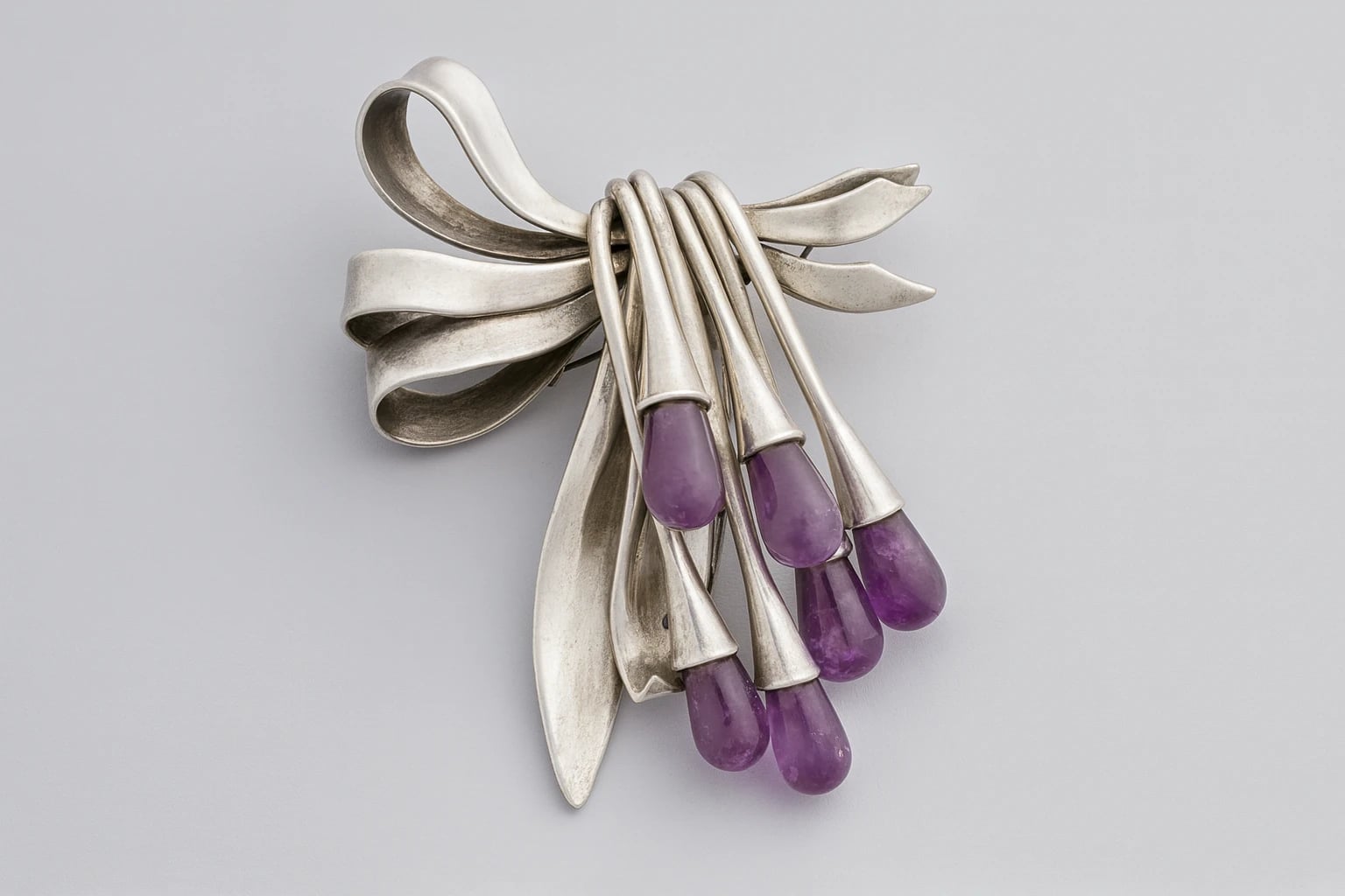 Antonio Pineda Amethyst Drop Bow Brooch