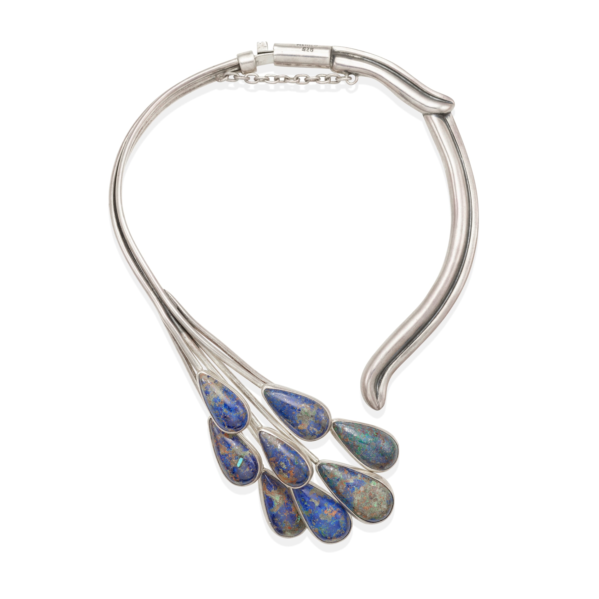 Antonio Pineda Modernist Silver and Azurmalachite Collar Necklace