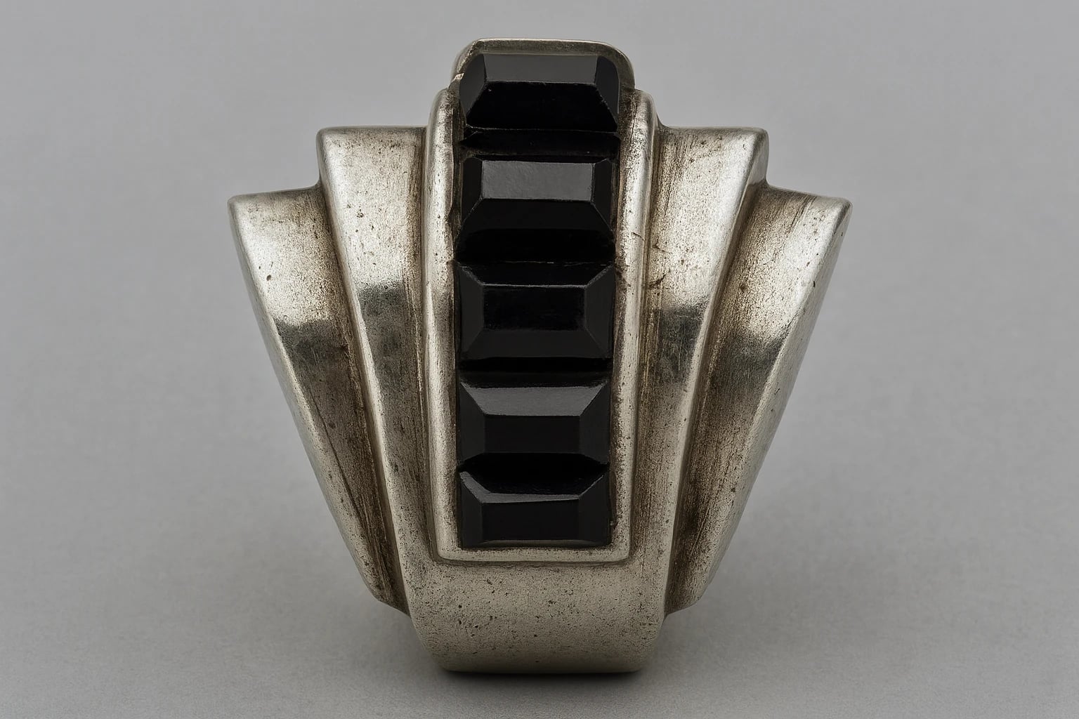 Antonio Pineda Ring with Silver Wave and Onyx Bars