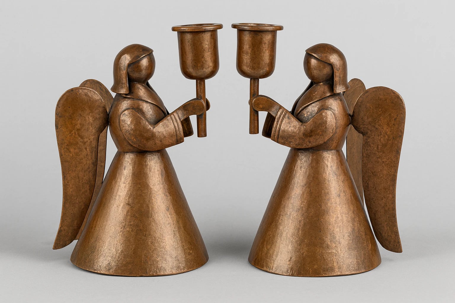 Salvador Terán Pair of Angel Candle Holders in Copper