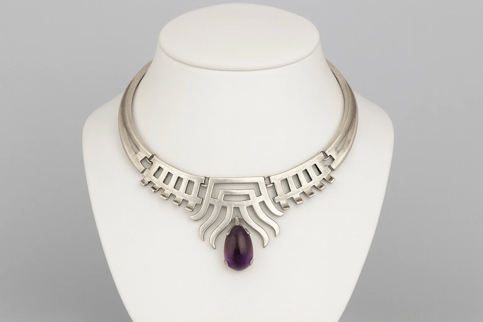 Salvador Terán Geometric Collar Necklace with Amethyst Drop