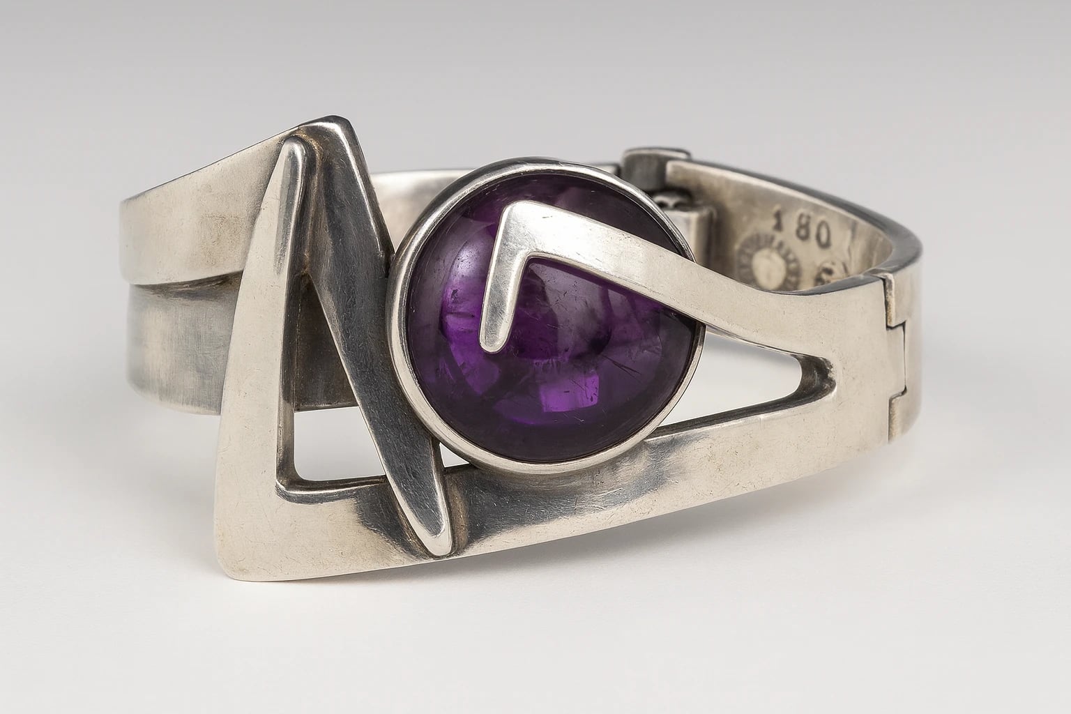 Sigi Pineda Modernist Hinged Bracelet with Amethyst and Niello