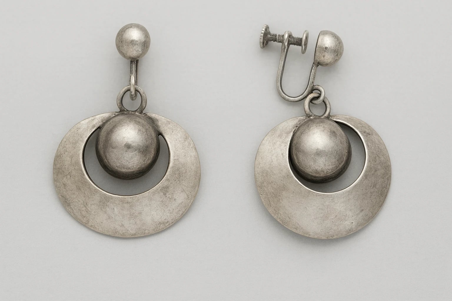 William Spratling Framed Silver Ball Earrings