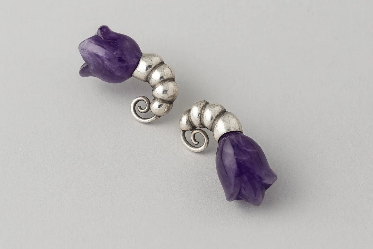 William Spratling Earrings with Amethyst Flowers