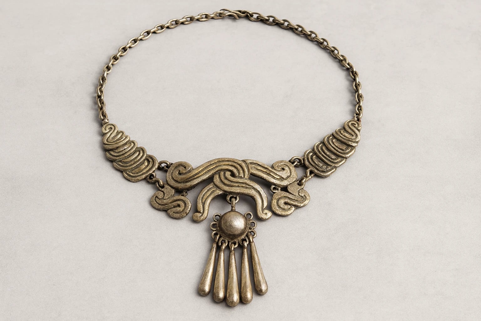 William Spratling Carved Link Cascabel Necklace